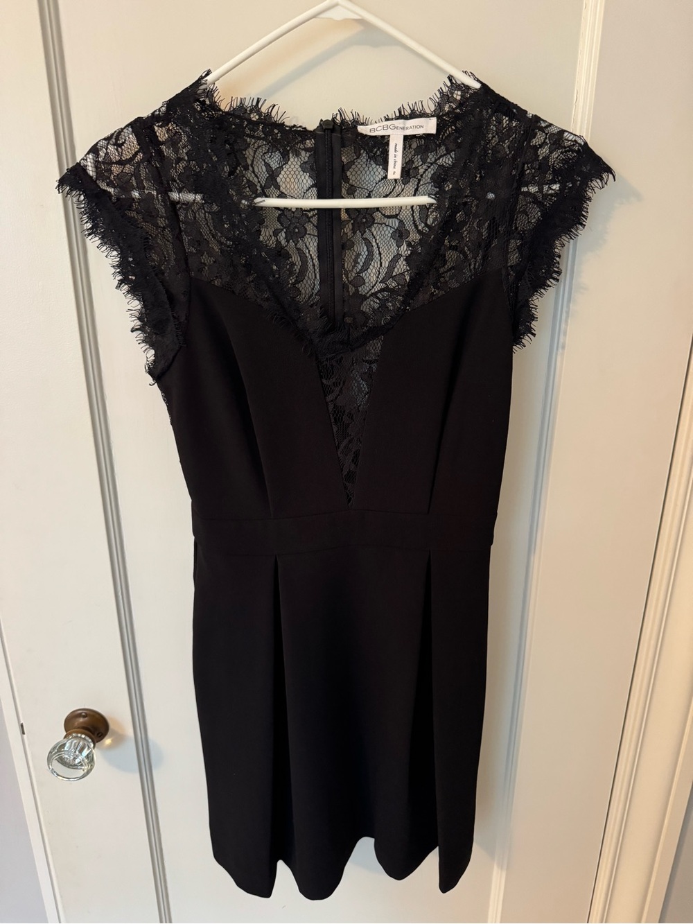BCBGeneration Black Lace-Trim V-Neck Mini Dress